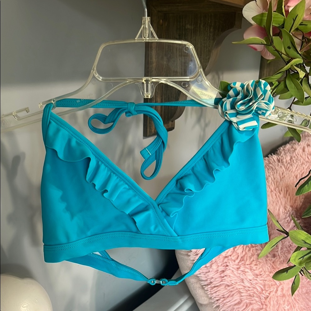 Turquoise Ruffled Bikini Top